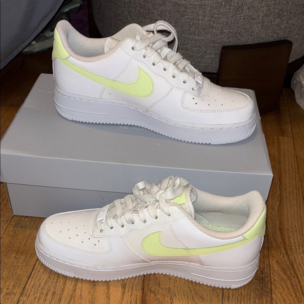 Nike White and Neon Green Air Force